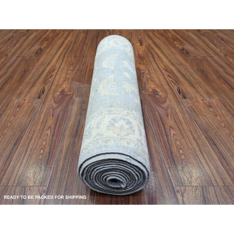 2'6"x14'8" Glaucous Gray and Spring Ivory, Natural Dyes, Natural Wool, Hand Knotted, Finer Peshawar with All Over Pattern, XL Runner Oriental Rug Sh74956 - Image 4