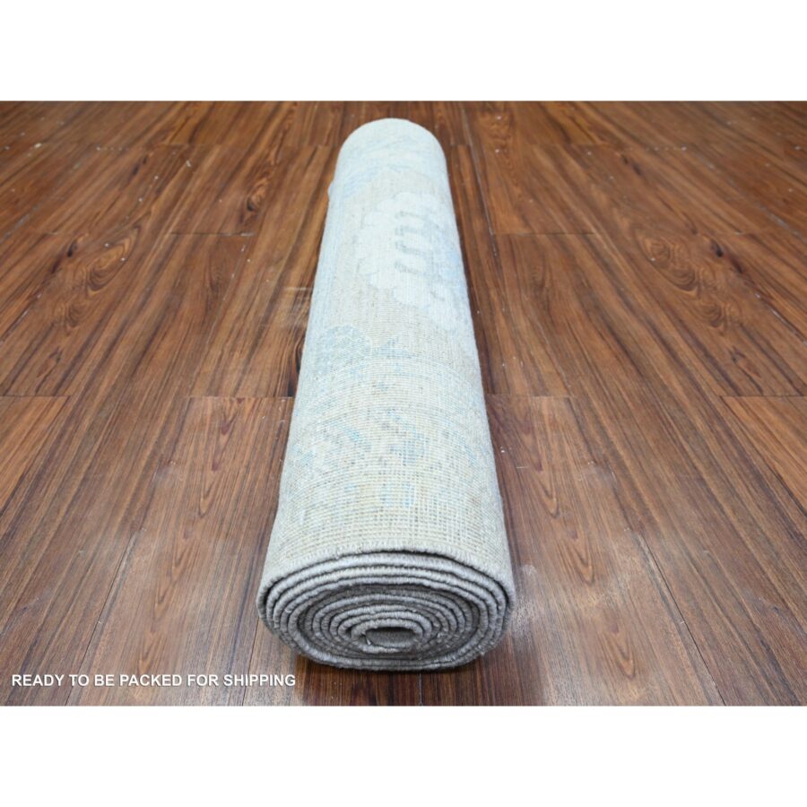 2'10"x15' Timberwolf Gray, Natural Dyes, White Wash Peshawar with Faded Colors, Khotan Design, Organic Wool, Hand Knotted, XL Runner Oriental Rug Sh74958 - Image 4