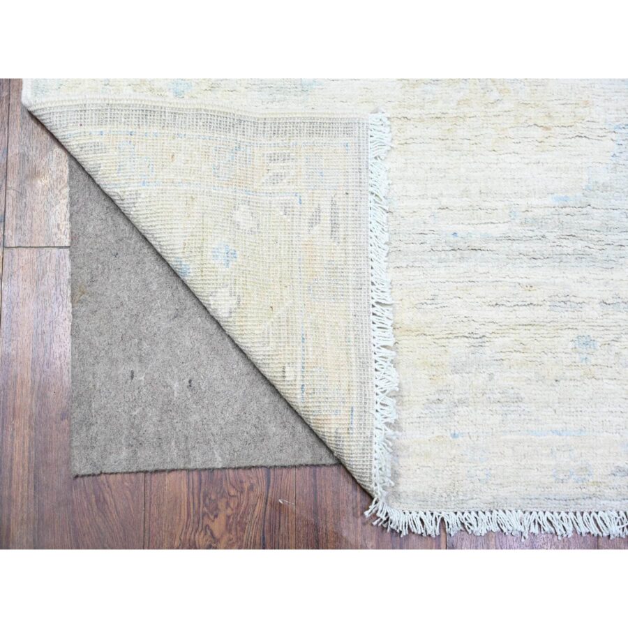 3'1"x12' Blue Gray and White Dove, Vegetable Dyes, White Wash Peshawar with Faded Out , Shiny Wool, Hand Knotted, Runner Oriental Rug Sh74961 - Image 2