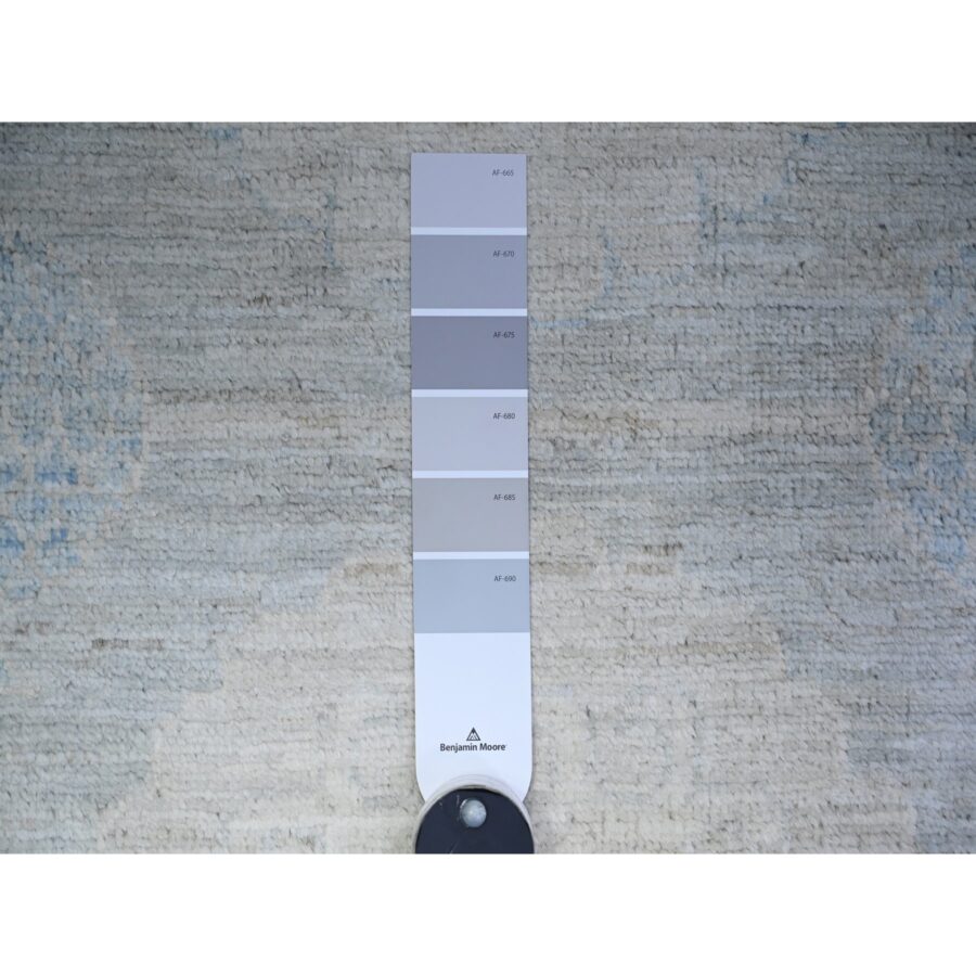 3'1"x12' Blue Gray and White Dove, Vegetable Dyes, White Wash Peshawar with Faded Out , Shiny Wool, Hand Knotted, Runner Oriental Rug Sh74961 - Image 3