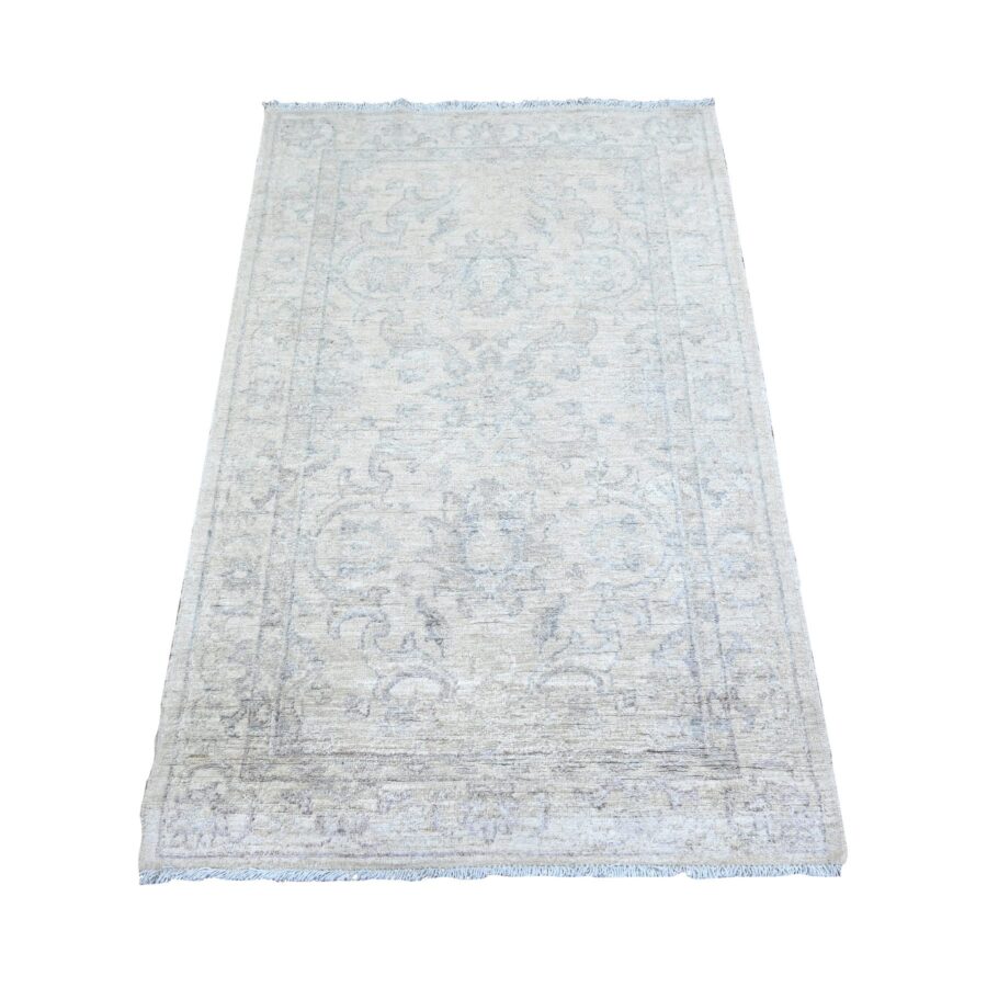 3'x4'9" Platinum Gray, White Wash Peshawar with All Over Design, Natural Dyes, Pure Wool, Hand Knotted, Oriental Rug Sh74962