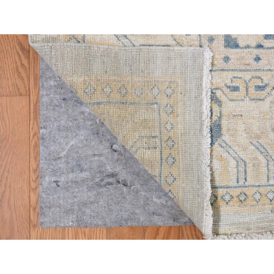 13'x17'7" Pale Ivory, White Wash Khotan with Repetitive Geometric Gul Design, Hand Knotted, Pure Wool, Extra Wide, Oversized, Oriental Rug Sh78012 - Image 4