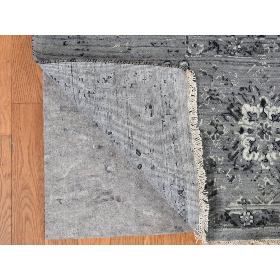 10'x10' Nickel Gray, Broken and Erased Persian Design, Pure Silk with Textured Wool, Hand Knotted, Square, Oriental Rug Sh78015 - Image 4