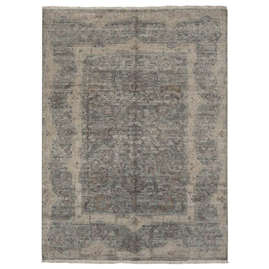 8'10"x11'10" Laurel Green, Pure Silk with Textured Wool, Mughal Design, Hand Knotted, Oriental Rug Sh78111