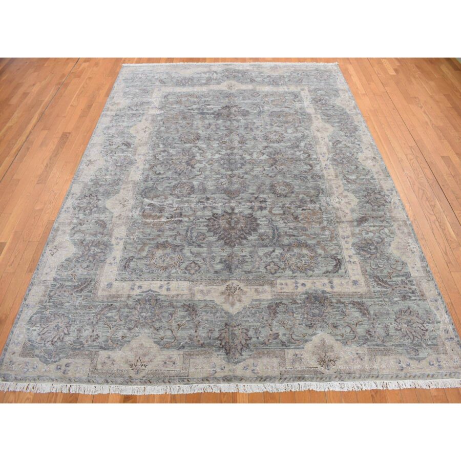 8'10"x11'10" Laurel Green, Pure Silk with Textured Wool, Mughal Design, Hand Knotted, Oriental Rug Sh78111 - Image 2