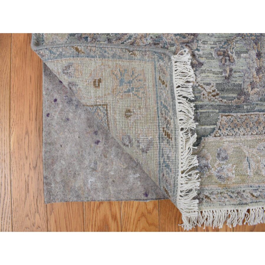 8'10"x11'10" Laurel Green, Pure Silk with Textured Wool, Mughal Design, Hand Knotted, Oriental Rug Sh78111 - Image 4