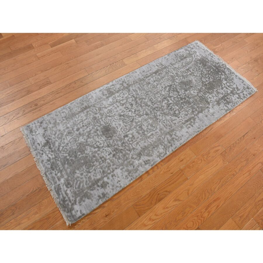 2'7"x6' Moorland Gray, Hand Knotted, Soft to Touch, Broken Wool and Silk, Persian Design, Denser Weave, Short Runner, Oriental Rug Sh78117 - Image 2