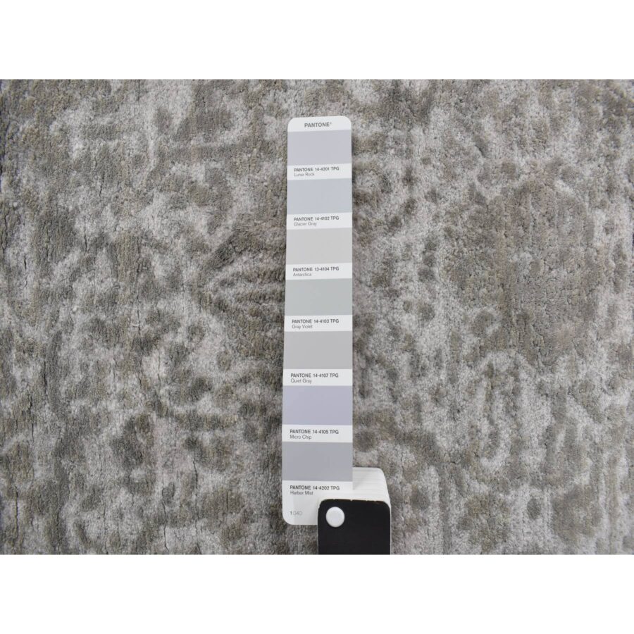 2'7"x6' Moorland Gray, Hand Knotted, Soft to Touch, Broken Wool and Silk, Persian Design, Denser Weave, Short Runner, Oriental Rug Sh78117 - Image 4