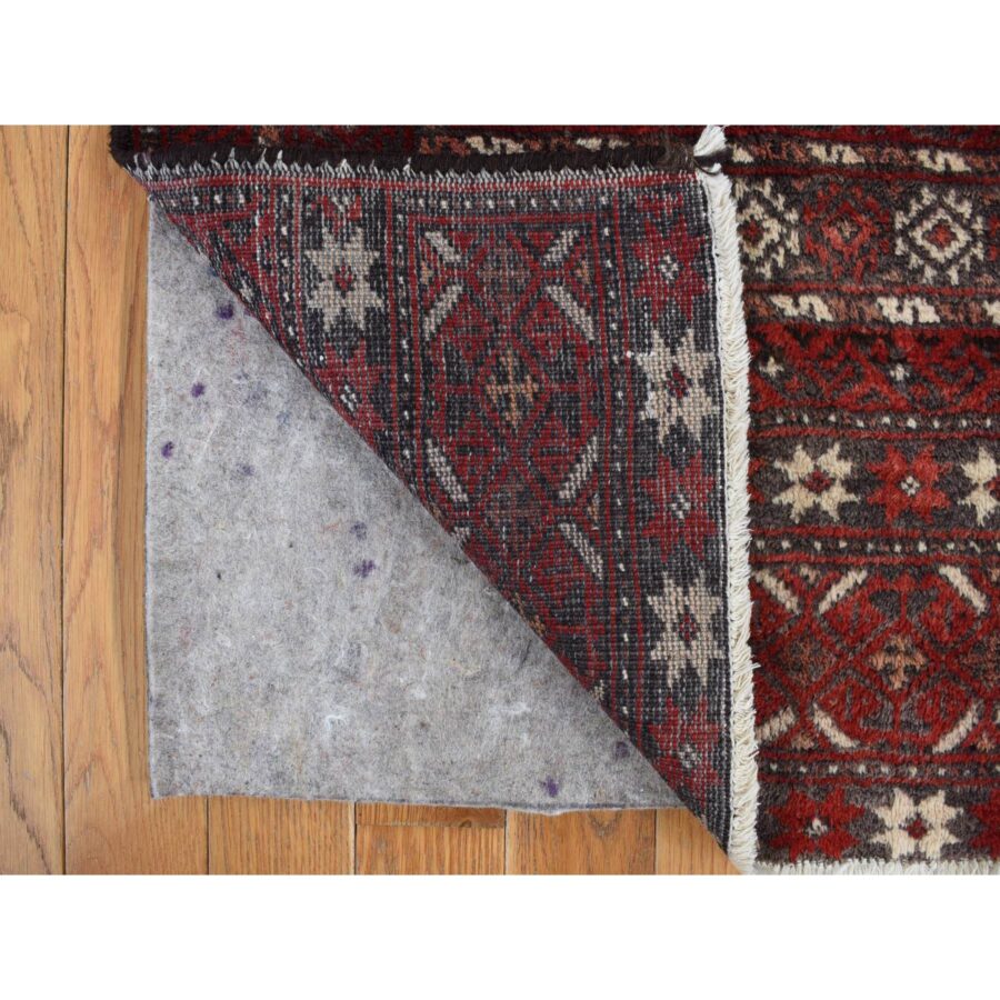 3'7"x7'1" Barn Red, Old Persian Baluch, Geometric and Well Made Featuring a Bird Design, 100% Wool, Hand Knotted, Full Pile and Clean, Oriental Rug Sh78118 - Image 3
