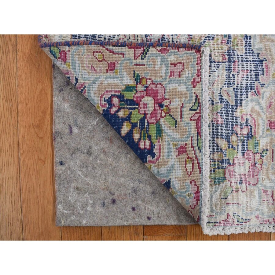 1'7"x2'2" Berry Blue, Vintage Persian Kerman with All Over Leaf Design, Worn Down, Distressed, Hand Knotted, Pure Wool, Mat, Oriental Rug Sh78120 - Image 3