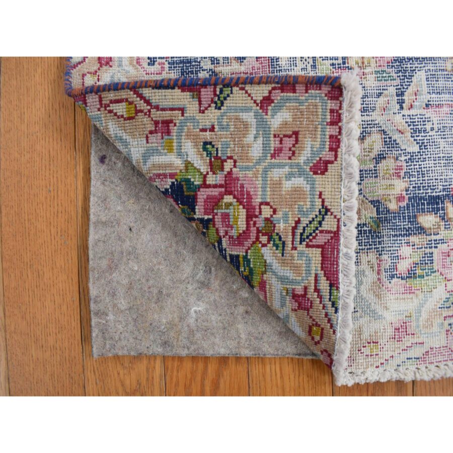 1'7"x1'7" Berry Blue, Vintage Persian Kerman with All Over Floral Pattern, Distressed, Abrash, Worn Down, Pure Wool, Hand Knotted, Square, Oriental Rug Sh78122 - Image 3