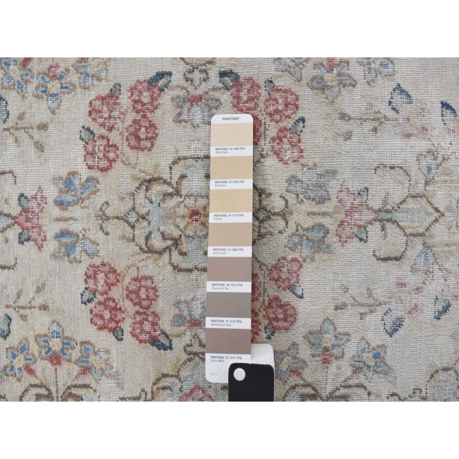 1'9"x3'10" Bone White, Vintage Persian Kerman with Floral Pattern, Worn and Distressed, Hand Knotted, Pure Wool, Oriental Rug Sh78137 - Image 4