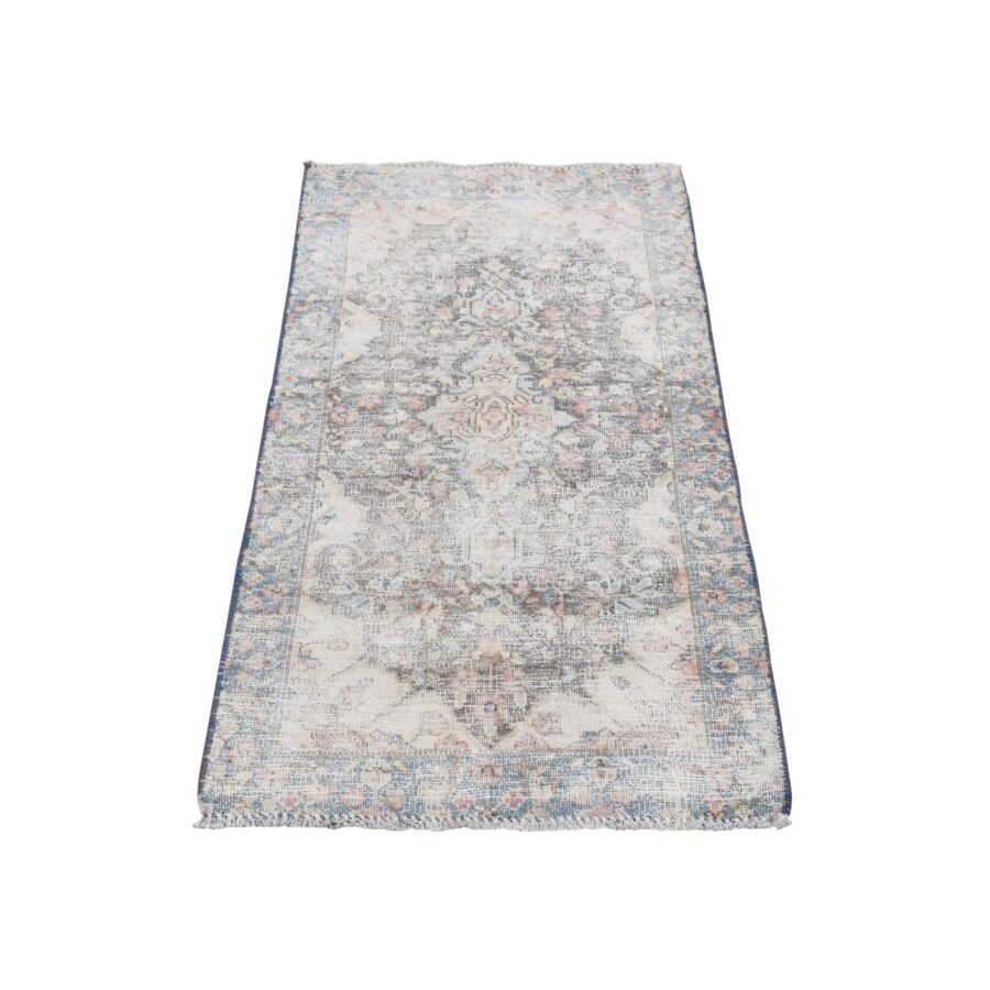 1'10"x3'9" Ivory, Vintage Persian Kerman, Faded Design, Hand Knotted, Soft Wool, Worn Down, Mat Oriental Rug Sh78139