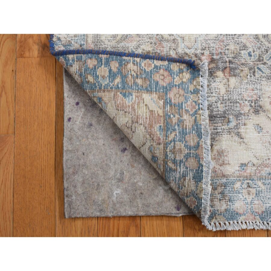 1'10"x3'9" Ivory, Vintage Persian Kerman, Faded Design, Hand Knotted, Soft Wool, Worn Down, Mat Oriental Rug Sh78139 - Image 3