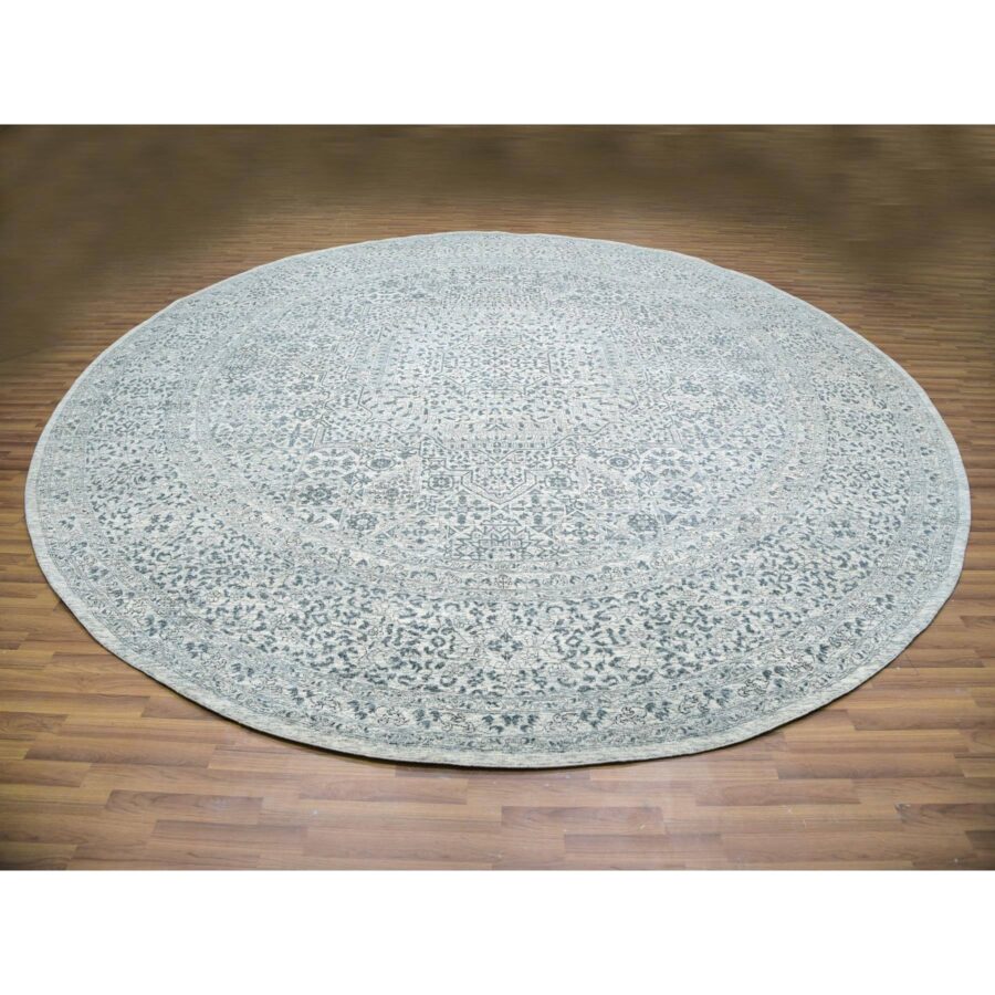 14'x14' Cotton Ball White, Mamluk Design, Tone on Tone, Undyed 100% Wool, Hand Knotted, Round Oriental Rug Sh79775 - Image 2