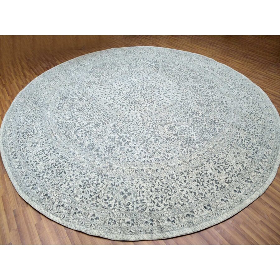 14'x14' Cotton Ball White, Mamluk Design, Tone on Tone, Undyed 100% Wool, Hand Knotted, Round Oriental Rug Sh79775 - Image 3