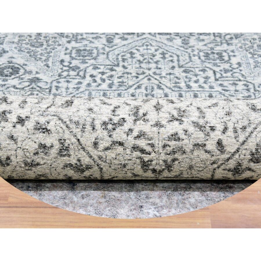 14'x14' Cotton Ball White, Mamluk Design, Tone on Tone, Undyed 100% Wool, Hand Knotted, Round Oriental Rug Sh79775 - Image 4