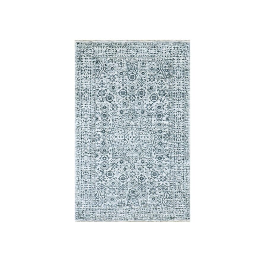 3'x5'3" Azureish White, Hand Knotted, Mamluk Design, Tone on Tone Design, Undyed 100% Wool, Oriental Rug Sh79810