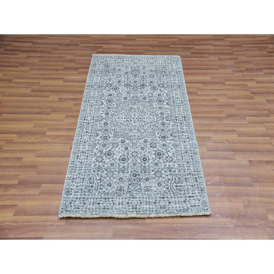 3'x5'3" Azureish White, Hand Knotted, Mamluk Design, Tone on Tone Design, Undyed 100% Wool, Oriental Rug Sh79810 - Image 2