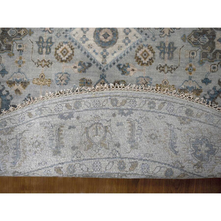 8'x8' Sea Gray, Hand Knotted Karajeh Design with Geometric Medallion, Vegetable Dyes, Soft and Vibrant Wool, Round Oriental Rug Sh84746 - Image 3