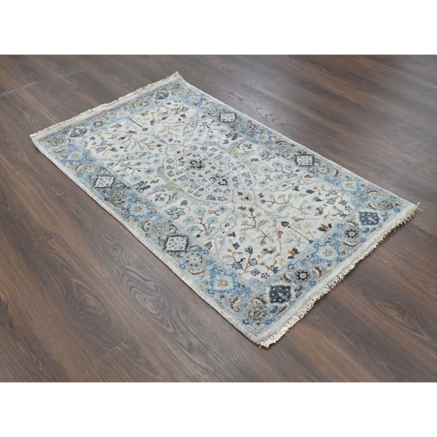 3'x5'1" Cloud Gray, Hand Knotted Oushak with Floral Motifs, Extra Soft Wool, Denser Weave, Vegetable Dyes, Oriental Rug Sh84747 - Image 2