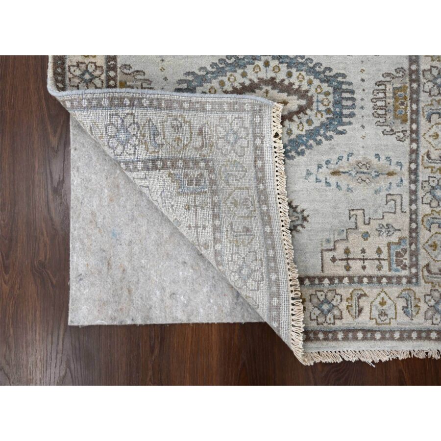 3'1"x5'2" Pale Smoke Gray, Persian Village Influence with Geometrical Medallions, Denser Weave, Pure Wool, Hand Knotted, Oriental Rug Sh84758 - Image 3