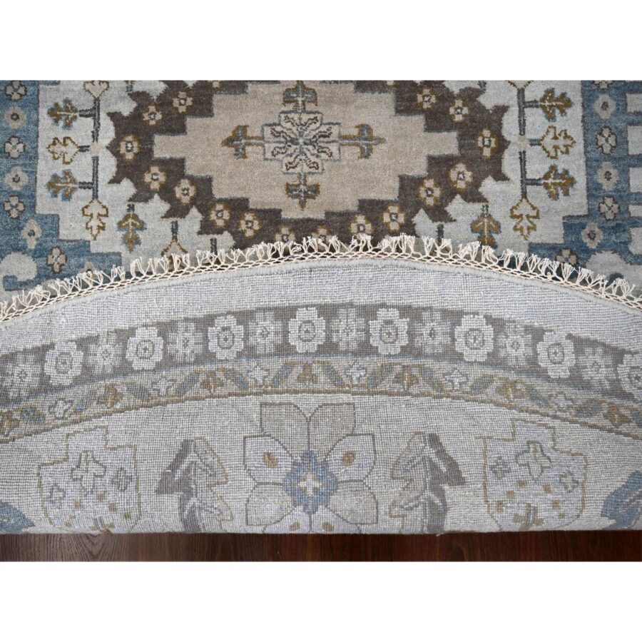 12'x12' Cloud Gray, Densely Woven, Hand Knotted Persian Village Influence with Geometrical Medallions, Vegetable Dyes Extra Soft Wool, Round Oriental Rug Sh84762 - Image 3