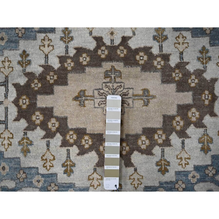 12'x12' Cloud Gray, Densely Woven, Hand Knotted Persian Village Influence with Geometrical Medallions, Vegetable Dyes Extra Soft Wool, Round Oriental Rug Sh84762 - Image 4