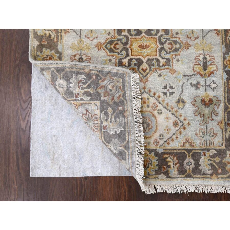 2'8"x12' Timberwolf Gray with Taupe Brown, Hand Knotted Karajeh and Geometric Medallion Design, Natural Dyes, Pure Wool, Runner Oriental Rug Sh84785 - Image 3