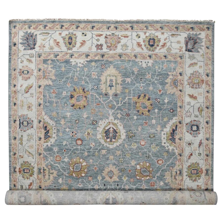 10'x14'1" Water Lake Gray and Elmira White, Tone On Tone Oushak All Over Motifs Design, Velvety Wool, Supple Collection, Plush Pile, Hand Knotted, Sustainable, Oriental Rug Sh84889