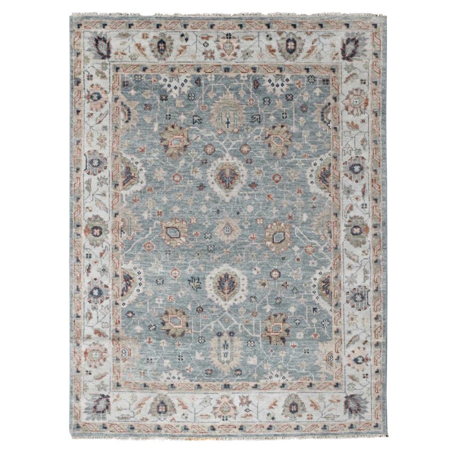 7'10"x9'10" Flower Box Gray, Soft Natural Wool Hand Knotted, Oushak Design, Tone On Tone Supple Collection, Lush and Plush, Oriental Rug Sh84890