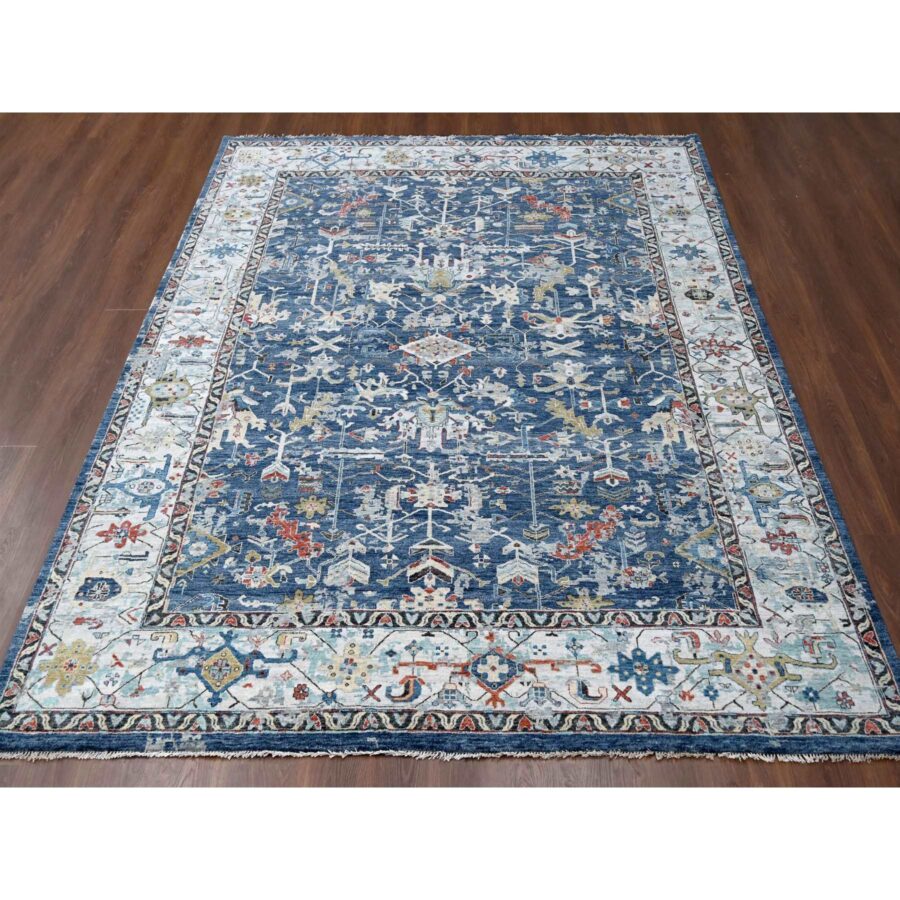 8'10"x11'10" Dress Blue With Smoke Gray, Broken and Erased Persian Heriz All Over Design, Soft Color Palette, Hand Knotted Organic Wool, Denser Weave, Oriental Rug Sh84905 - Image 2