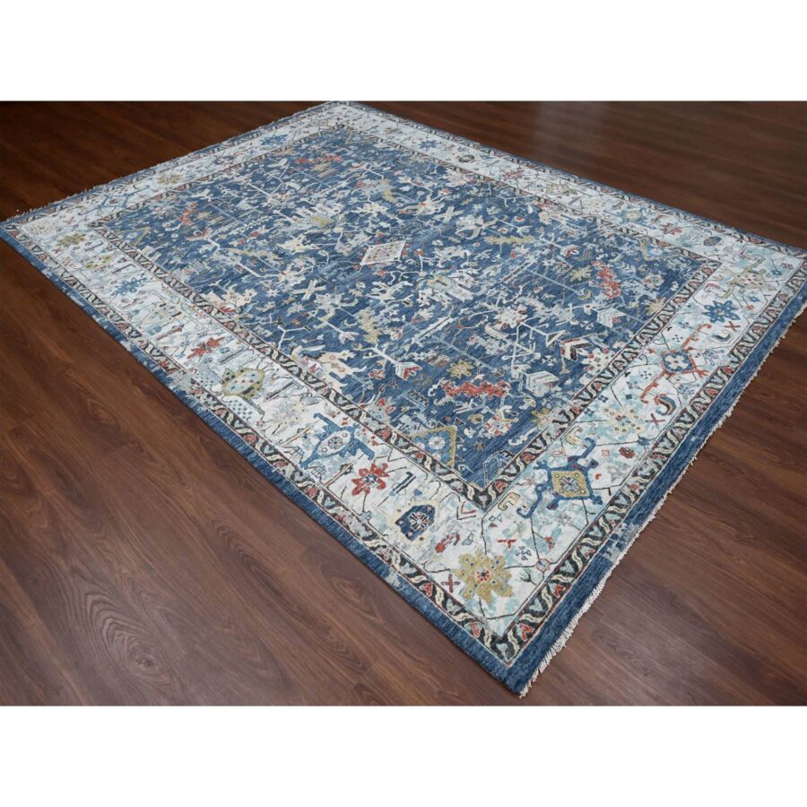 8'10"x11'10" Dress Blue With Smoke Gray, Broken and Erased Persian Heriz All Over Design, Soft Color Palette, Hand Knotted Organic Wool, Denser Weave, Oriental Rug Sh84905 - Image 3