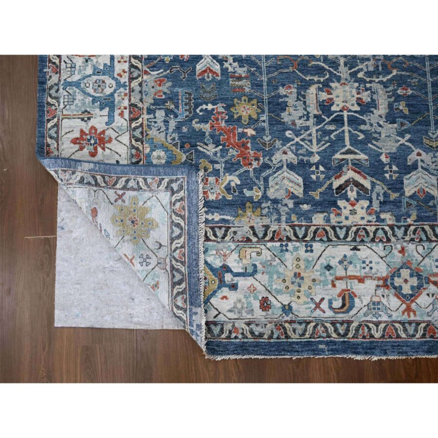 8'10"x11'10" Dress Blue With Smoke Gray, Broken and Erased Persian Heriz All Over Design, Soft Color Palette, Hand Knotted Organic Wool, Denser Weave, Oriental Rug Sh84905 - Image 4