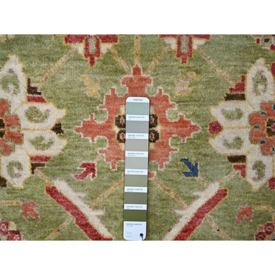 2'x3' Fern Green, Soft and Vibrant Pile, Green Heriz All Over Design, Organic Wool, Hand Knotted, Mat Oriental Rug Sh84917 - Image 3