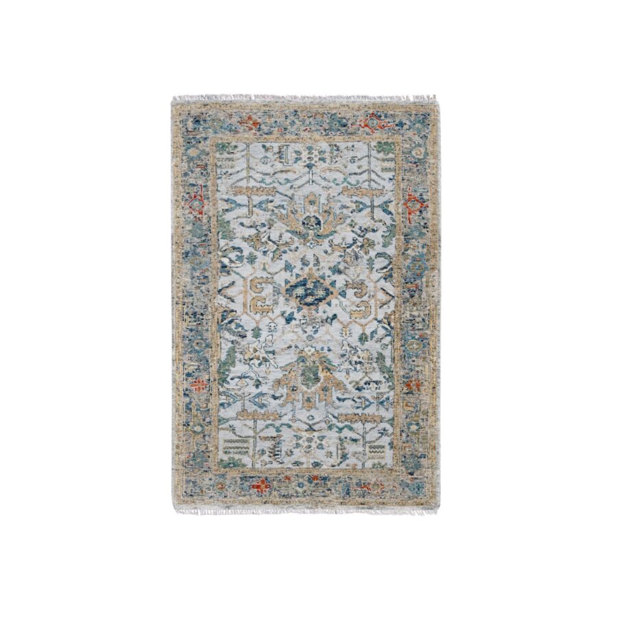 3'x5' Chrome Gray, Broken and Erased Persian Heriz Design, Organic Wool, Hand Knotted Densely Woven, Oriental Rug Sh84931