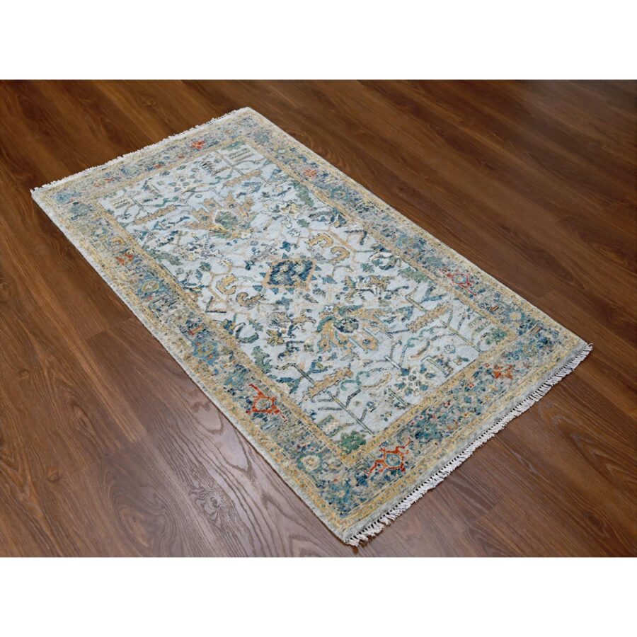 3'x5' Chrome Gray, Broken and Erased Persian Heriz Design, Organic Wool, Hand Knotted Densely Woven, Oriental Rug Sh84931 - Image 2