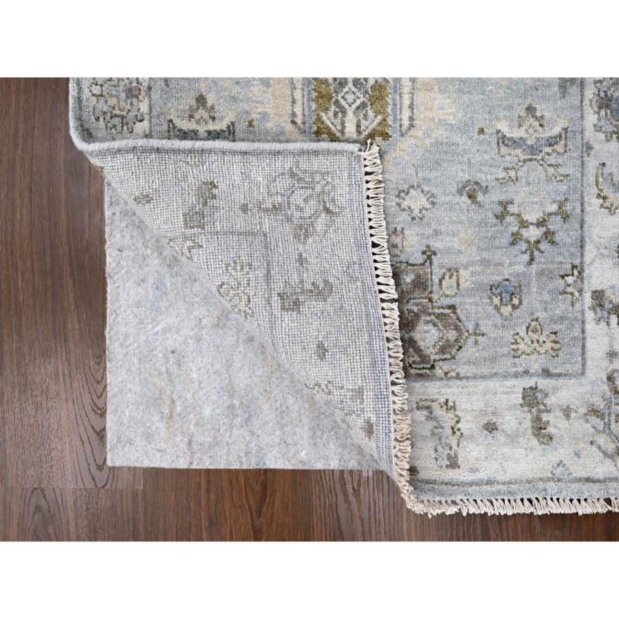 2'7"x27'9" Seraph Gray With White Smoke, Karajeh Design with Geometric Motifs, Soft to the Touch Pile, Hand Knotted, Pure Wool, Vegetable Dyes, XL Runner Oriental Rug Sh84981 - Image 3