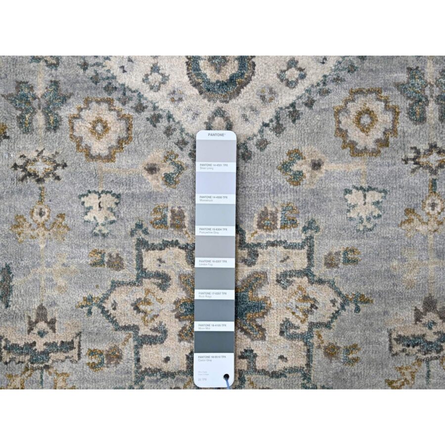 2'7"x27'9" Seraph Gray With White Smoke, Karajeh Design with Geometric Motifs, Soft to the Touch Pile, Hand Knotted, Pure Wool, Vegetable Dyes, XL Runner Oriental Rug Sh84981 - Image 4