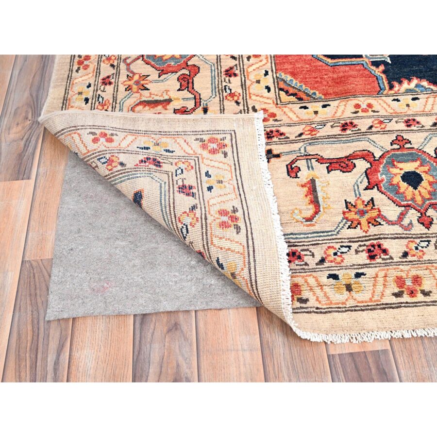 8'8"x11'6" Coconut White, Hand Knotted, Soft Wool, Dense Weave, Afghan Peshawar with Serapi Heriz Design, Vegetable Dyes, Oriental Rug Sh85431 - Image 4