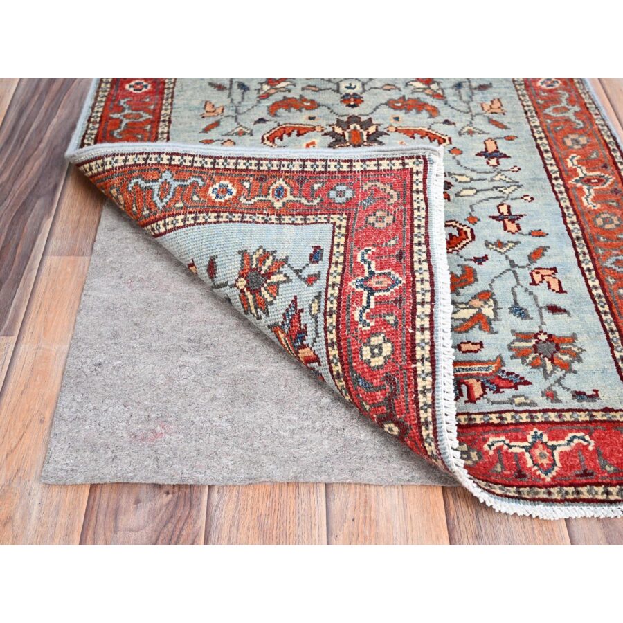 2'2"x2'9" Sapphire Blue, Afghan Peshawar with Serapi Heriz Design, Dense Weave, Natural Dyes, Extra Soft Wool, Hand Knotted, Mat Oriental Rug Sh85462 - Image 3