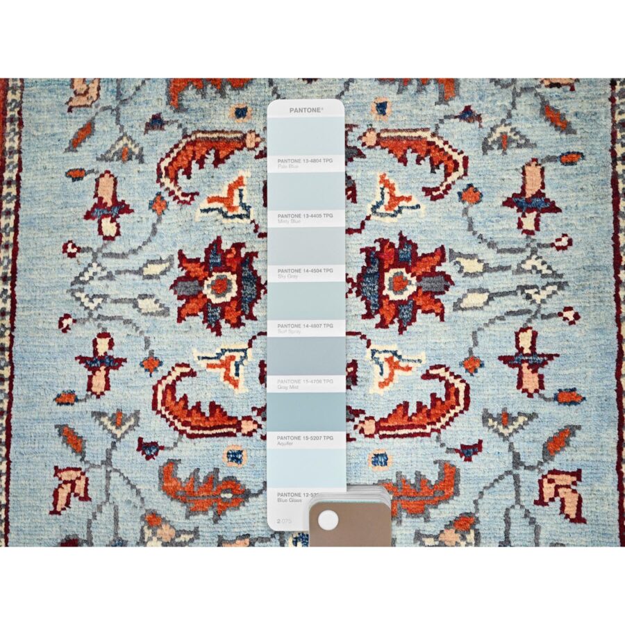 2'2"x2'9" Sapphire Blue, Afghan Peshawar with Serapi Heriz Design, Dense Weave, Natural Dyes, Extra Soft Wool, Hand Knotted, Mat Oriental Rug Sh85462 - Image 4