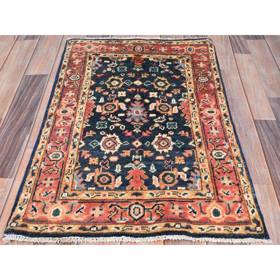 2'x2'10" Berry Blue, Hand Knotted, 100% Wool, Natural Dyes, Dense Weave, Afghan Peshawar with Serapi Heriz Design, Mat Oriental Rug Sh85468 - Image 2