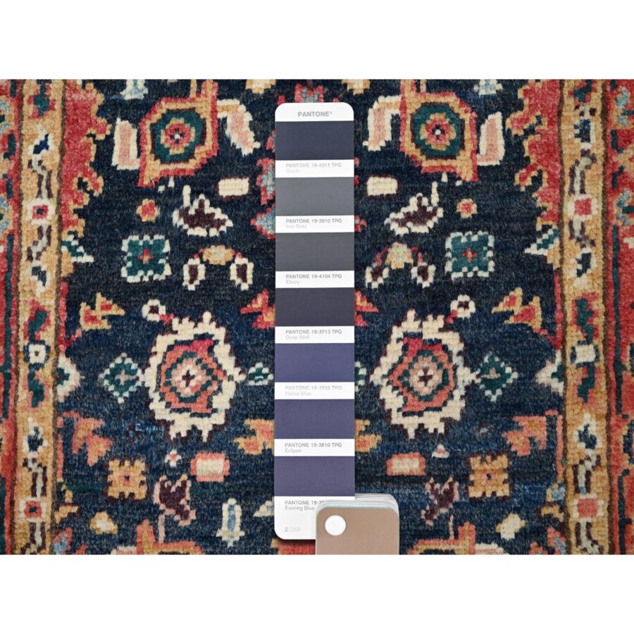 2'x2'10" Berry Blue, Hand Knotted, 100% Wool, Natural Dyes, Dense Weave, Afghan Peshawar with Serapi Heriz Design, Mat Oriental Rug Sh85468 - Image 4