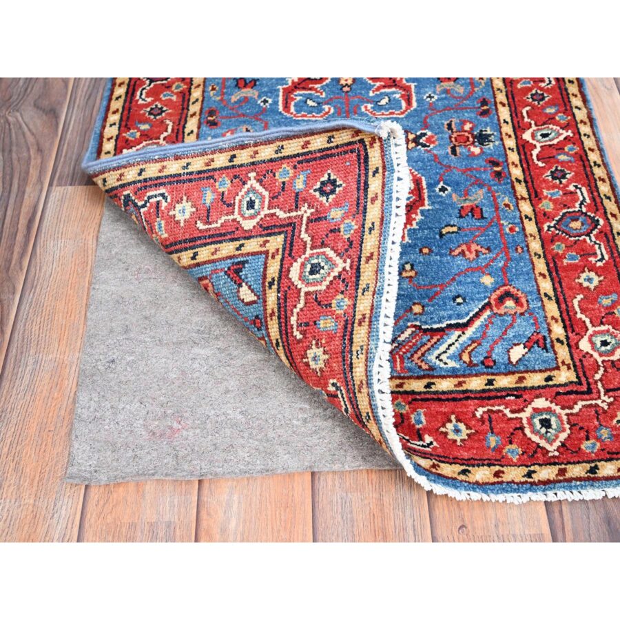 2'x2'10" Cerulean Blue, Afghan Peshawar with Serapi Heriz Design, Dense Weave, Vegetable Dyes, Pure Wool, Hand Knotted, Mat Oriental Rug Sh85475 - Image 3