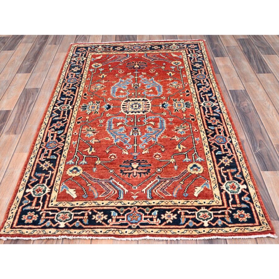 3'x5' Chili Red, Hand Knotted, Afghan Peshawar with Serapi Heriz Design, Dense Weave, Natural Dyes, Extra Soft Wool, Oriental Rug Sh85512 - Image 2