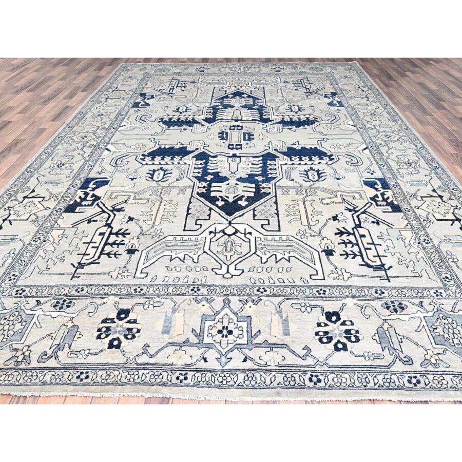 10'x14'2" Gainsboro Gray, Afghan Peshawar with Serapi Heriz Design, Dense Weave, Natural Dyes, Extra Soft Wool, Hand Knotted, Oriental Rug Sh85522 - Image 2