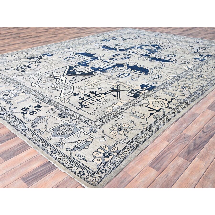 10'x14'2" Gainsboro Gray, Afghan Peshawar with Serapi Heriz Design, Dense Weave, Natural Dyes, Extra Soft Wool, Hand Knotted, Oriental Rug Sh85522 - Image 3