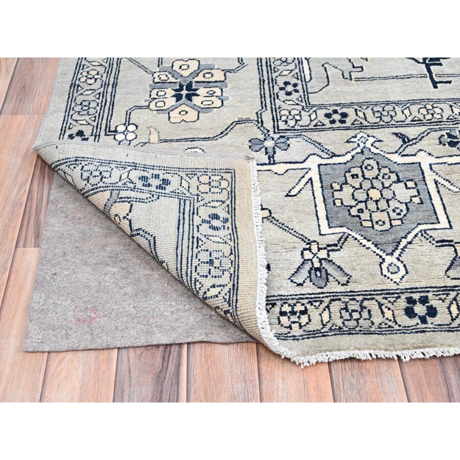 10'x14'2" Gainsboro Gray, Afghan Peshawar with Serapi Heriz Design, Dense Weave, Natural Dyes, Extra Soft Wool, Hand Knotted, Oriental Rug Sh85522 - Image 4