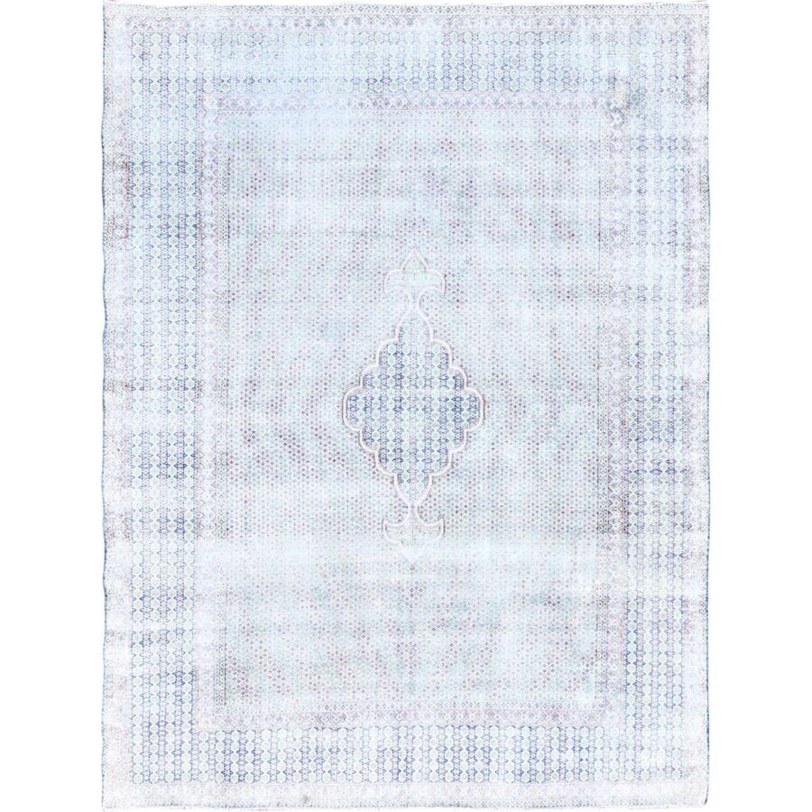 7'9"x10'1" Arctic Blue, Vintage Persian Kerman, Erased Medallion, Worn Down, Pure Wool, Hand Knotted, Cleaned with Sides and Edges Professionally Secured, Oriental Rug Sh85531